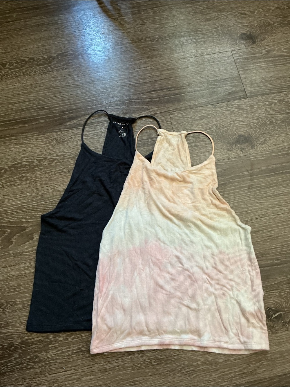 American Eagle Outfitters (2) Racerback Tank Tops - Black & Pink Tie-Dye